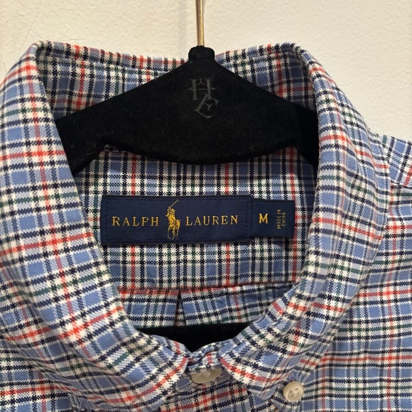 Ralph Lauren Mens Blue Checkered Plaid Button Down Colored Pony Size Medium - Picture 5 of 11
